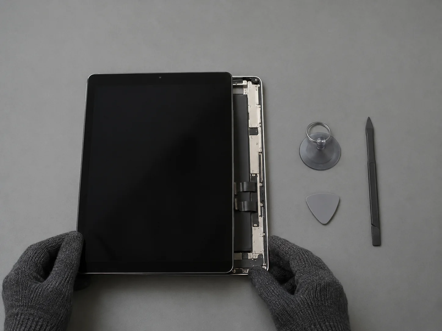 Hands disconnecting the display of an open iPad